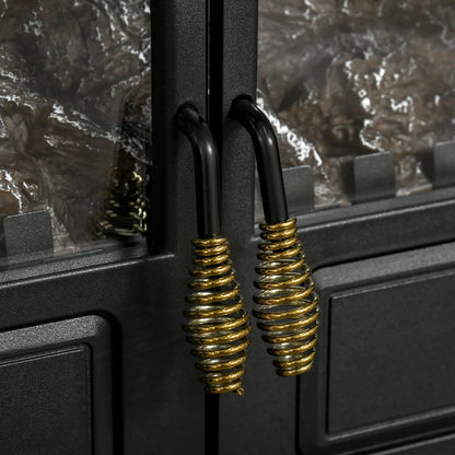 Electric Fireplace Stove Heater with LED Fire Flame Effect, Double Door, Freestanding &; Portable with Overheat Protection, 750W/1500W, Black Electric Fireplaces at Gallery Canada