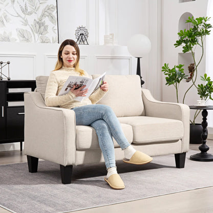 Modern Loveseat Sofa, Pocket Spring, Linen Upholstered, Beige 2-Seater Sofas at Gallery Canada