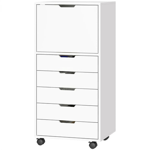 Mobile File Cabinet, 5 Drawers, White