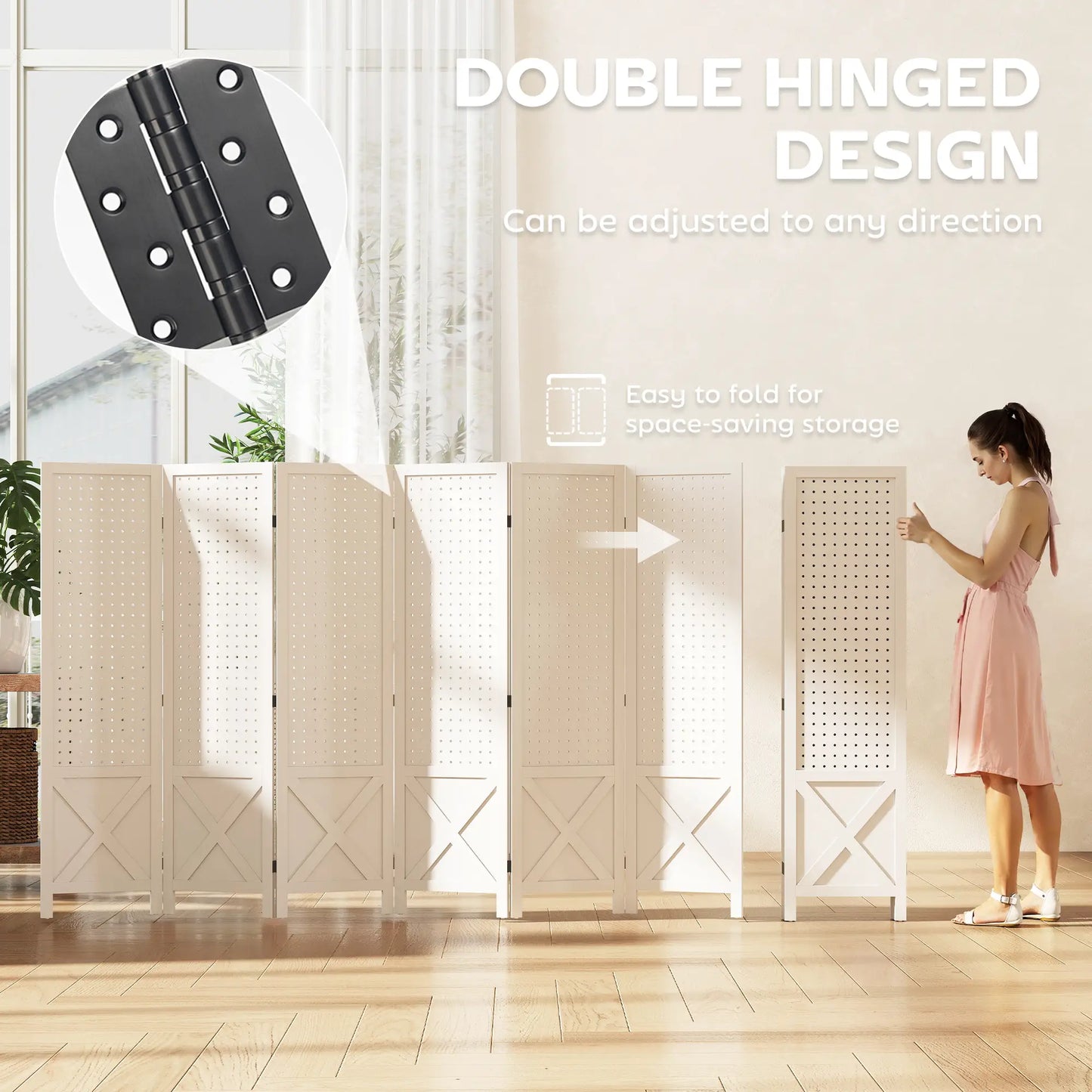 56.9" 6 Panel Wooden Room Divider, Folding Privacy Screen, White Room Dividers at Gallery Canada