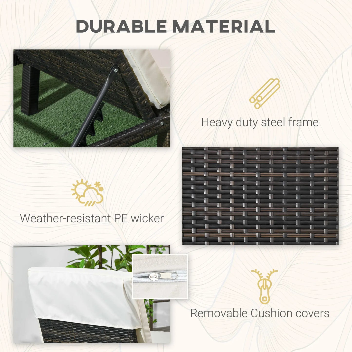 Outdoor Lounger, 5-Level Adjustable Back, Headrest, Cream White Chaise Loungers at Gallery Canada