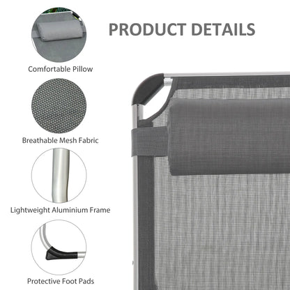 Folding Lounge Chair, Adjustable Backrest, Aluminum Frame, Grey