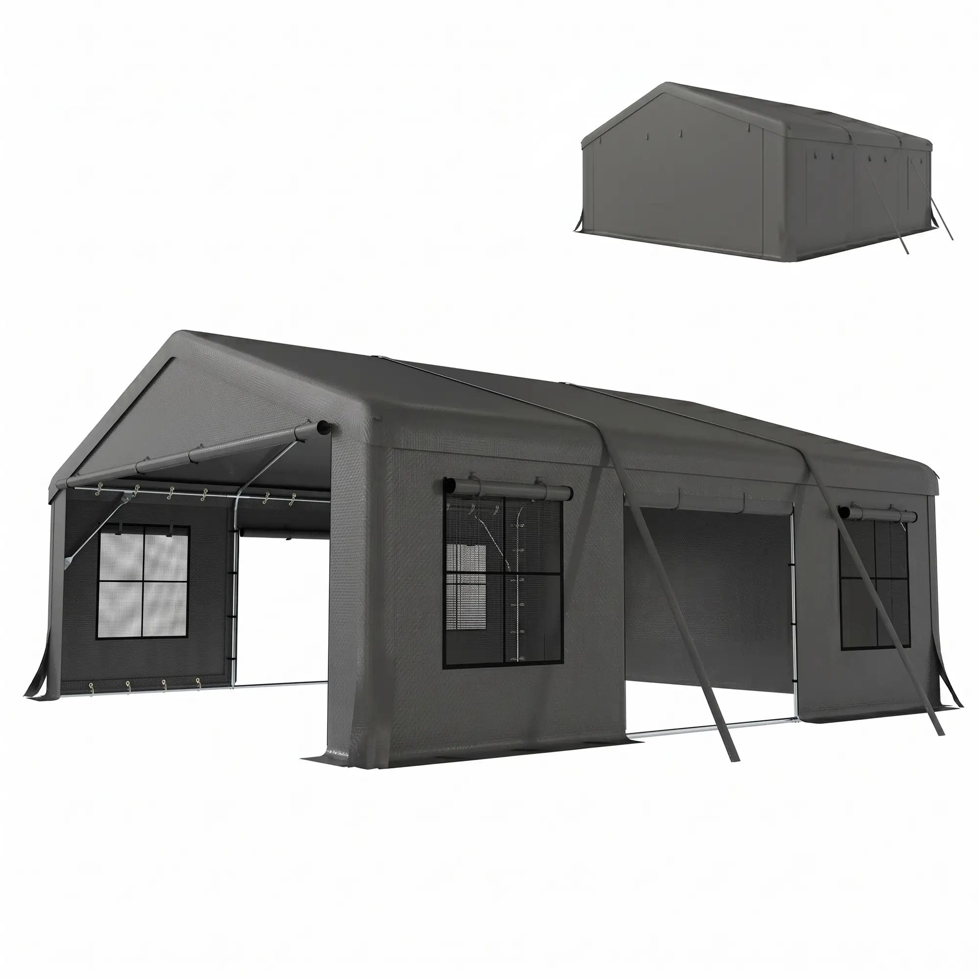 20' x 20' Heavy Duty Carport, Portable Garage Canopy Tent, Dark Grey Car Shelters Dark Grey at Gallery Canada