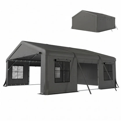 20' x 20' Heavy Duty Carport, Portable Garage Canopy Tent, Dark Grey Car Shelters Dark Grey at Gallery Canada