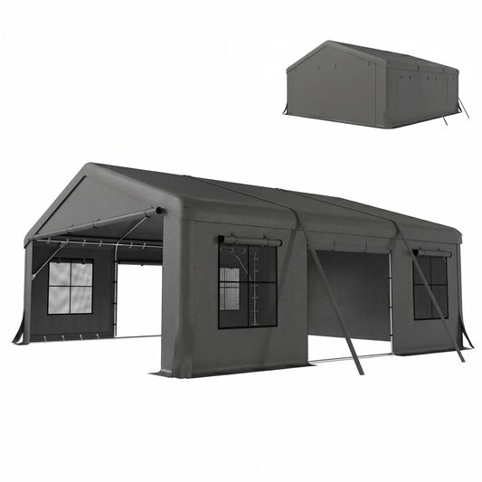 20' x 20' Heavy Duty Carport, Portable Garage Canopy Tent, Dark Grey Car Shelters Dark Grey at Gallery Canada