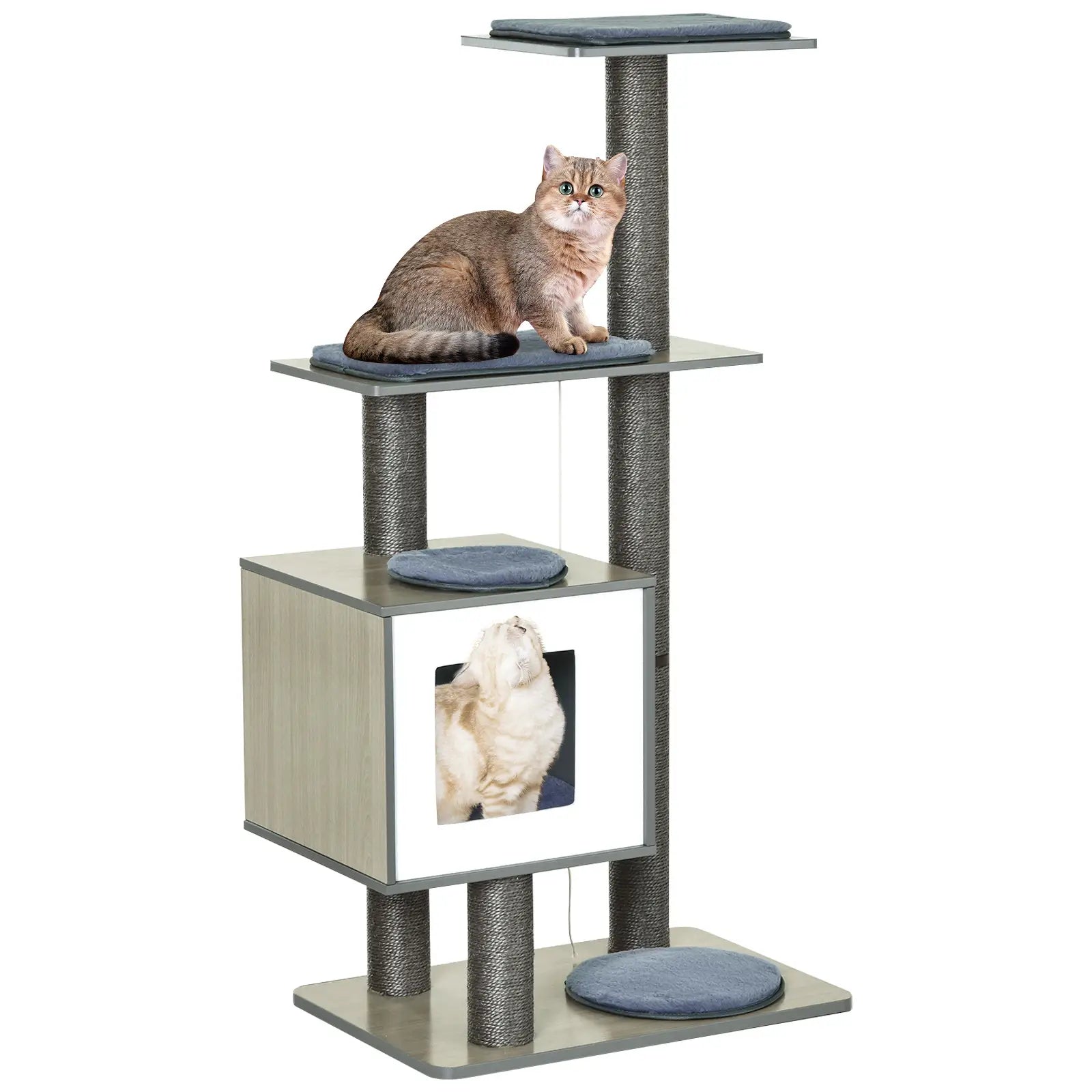47.2" Cat Tree, Kitten Scratcher, Play House, Scratching Post, Grey Cat Posts Grey at Gallery Canada