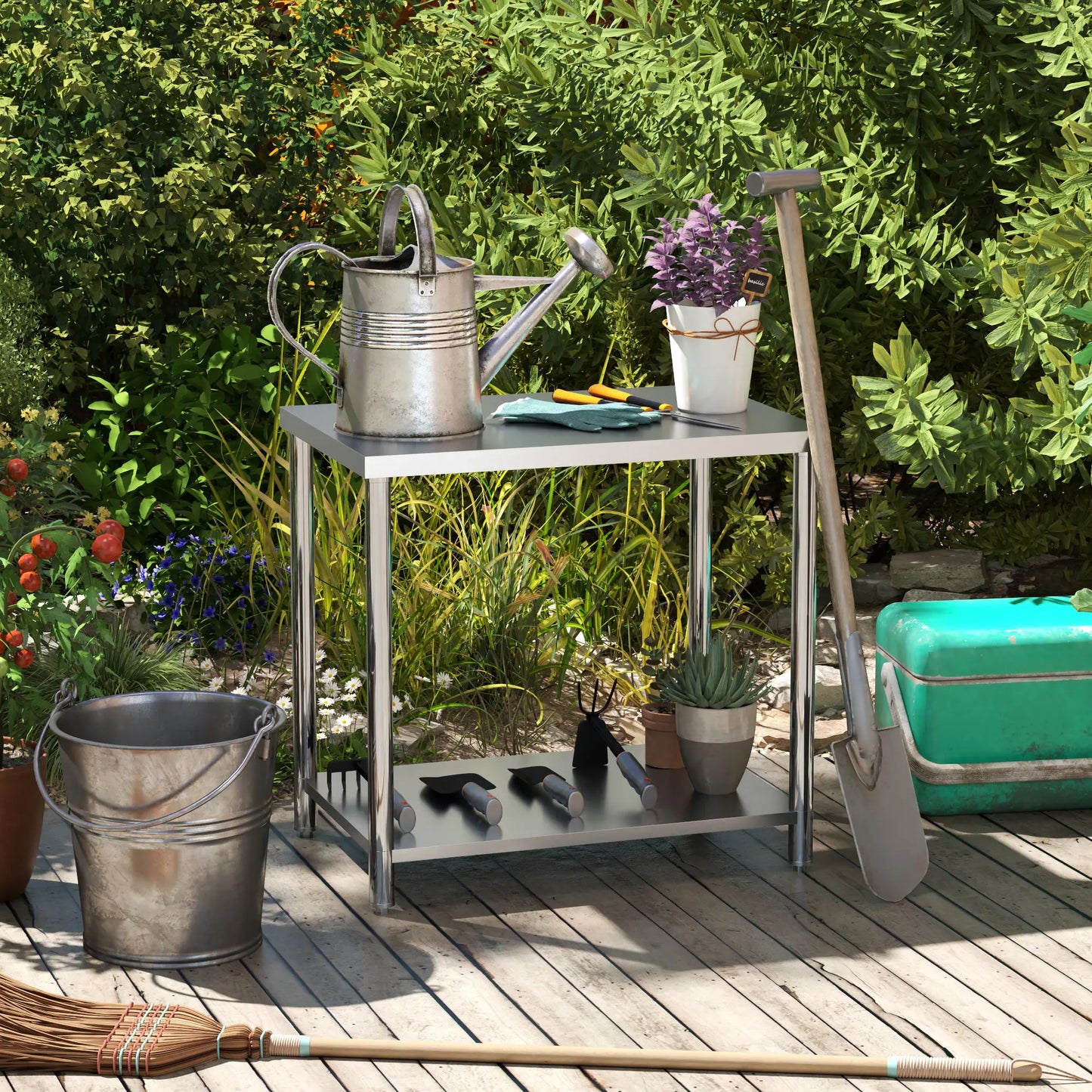 Stainless Steel Workbench, 35 x 24 x 34 Inch, Heavy Duty Table With Shelf