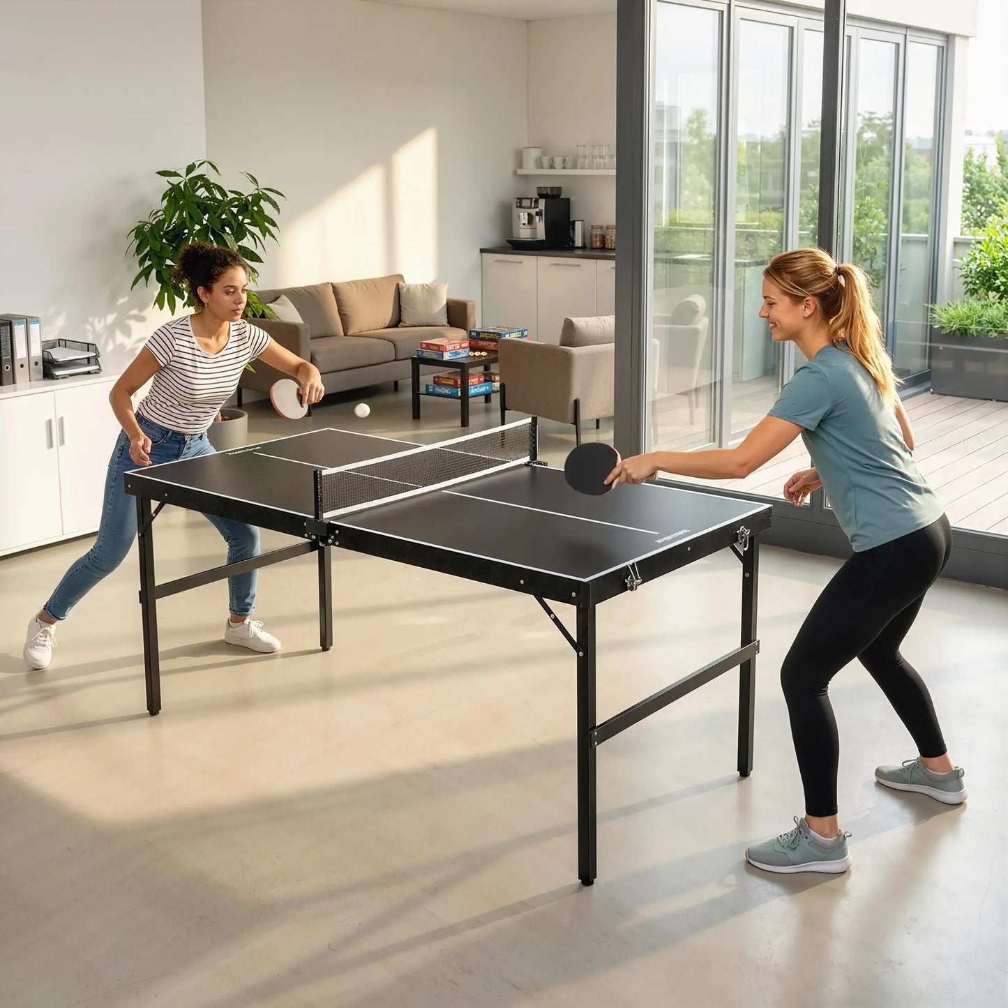 Mini Folding Table Tennis Table, Aluminium Frame, Portable, Black Game Tables at Gallery Canada