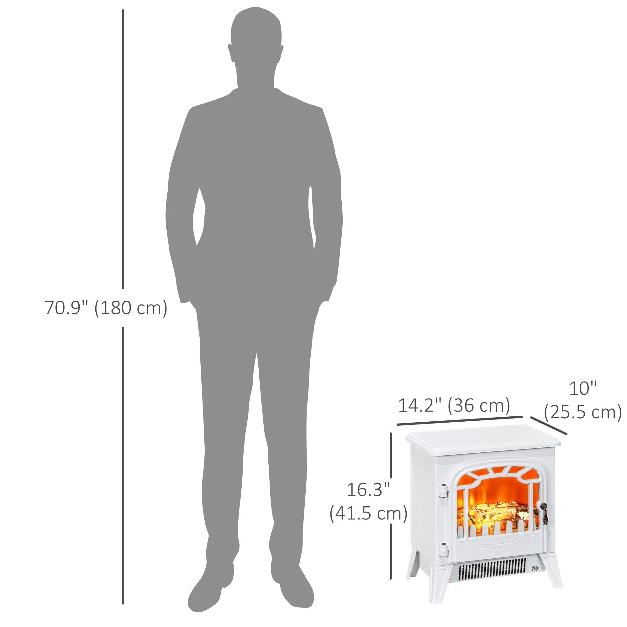 Freestanding Electric Fireplace Heater, Overheat Protection, Realistic Flame, 750W/1500W, White Electric Fireplaces at Gallery Canada