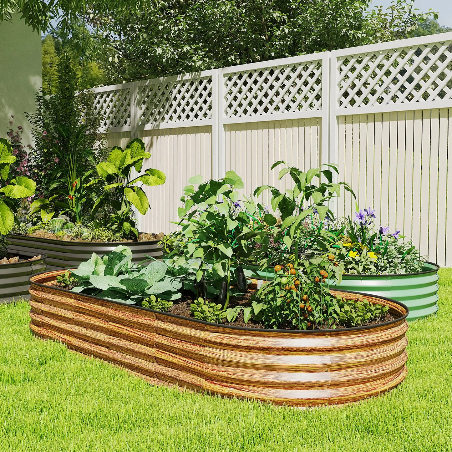 Large Outdoor Planter Box, 7' x 3' x 1', Galvanized Raised Garden Bed, Brown