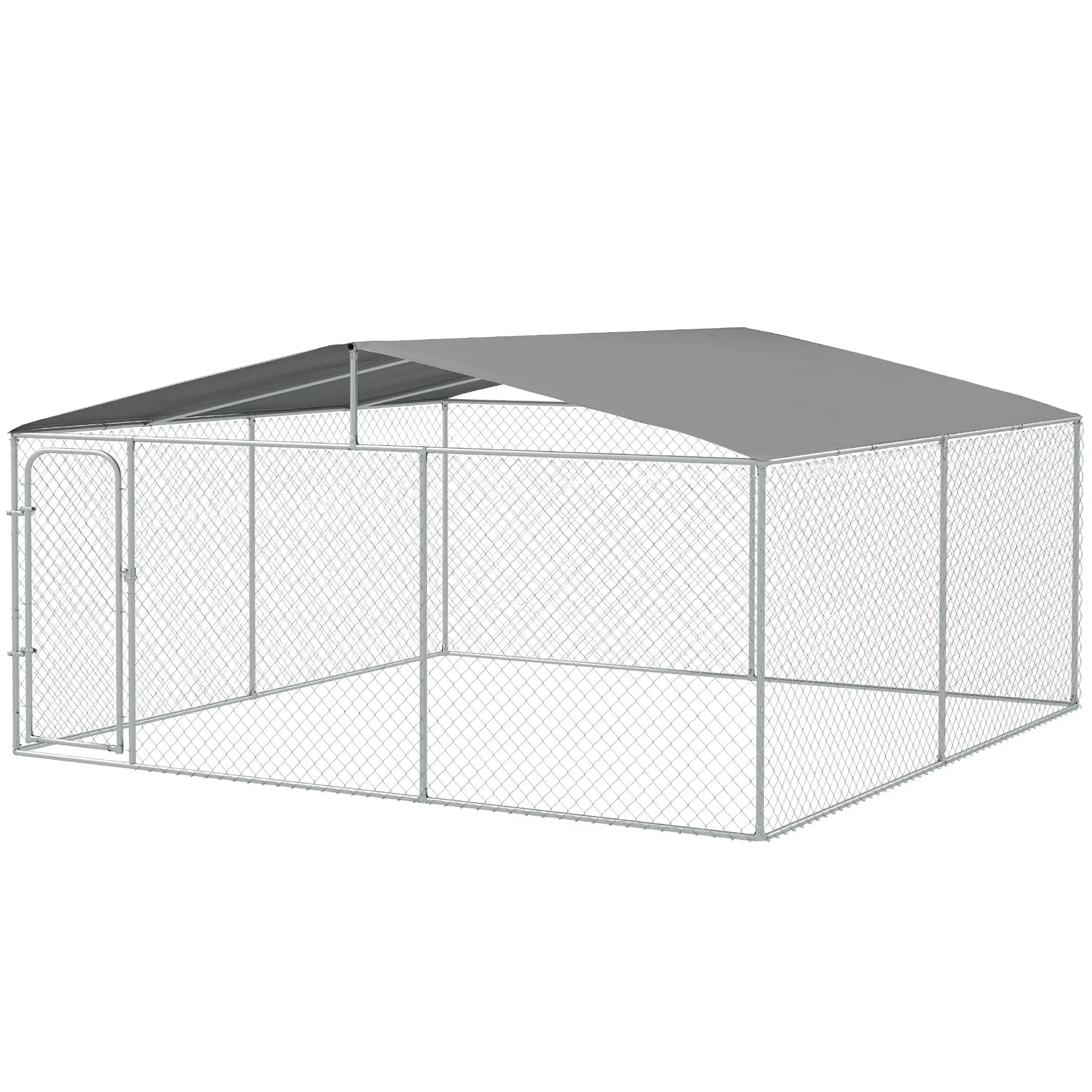 Outdoor Dog Kennel, Heavy Duty Playpen, Secure Lock, Cover, 15.1' x 15.1' x 7.5' Houses, Kennels & Pens Silver at Gallery Canada