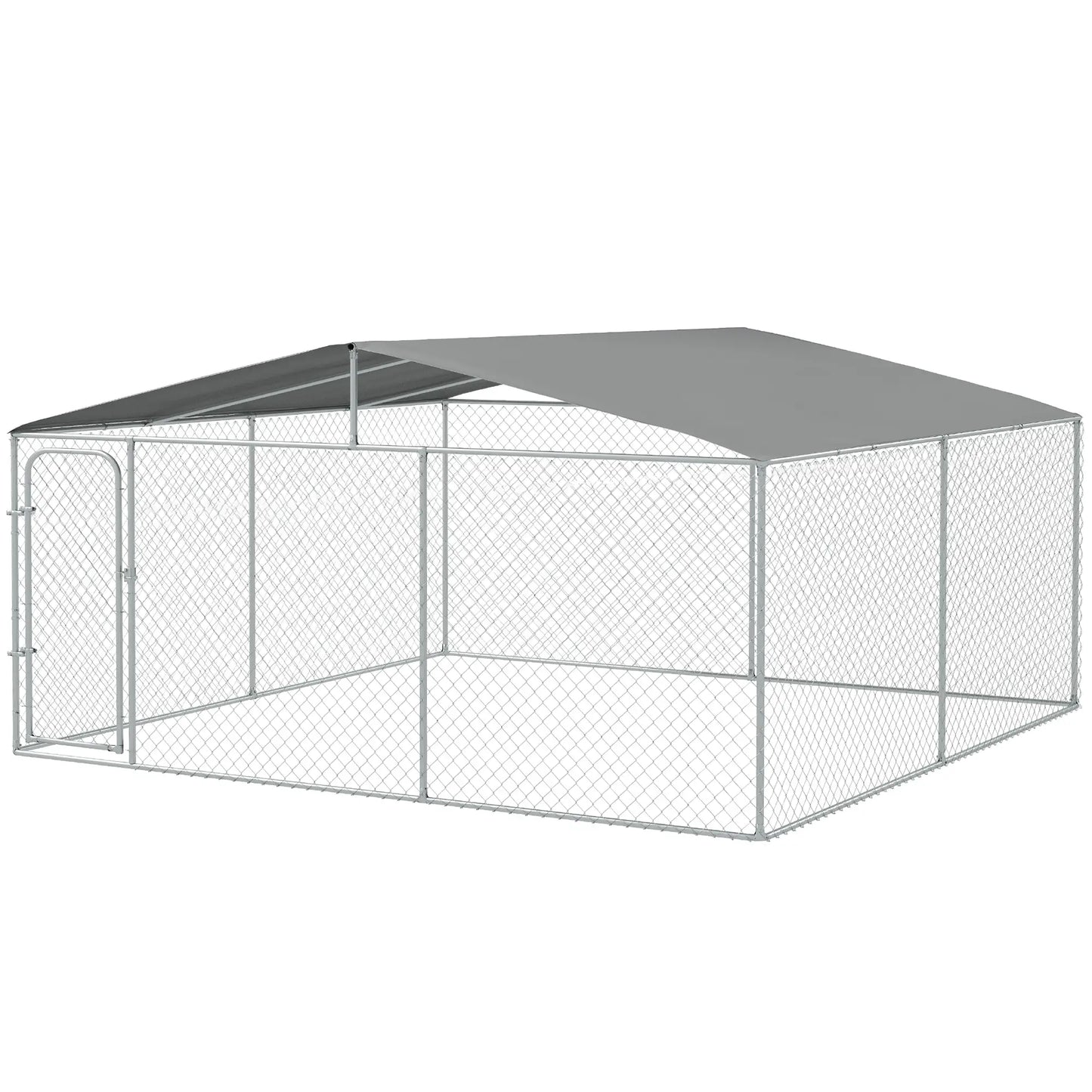 Outdoor Dog Kennel, Heavy Duty Playpen, Secure Lock, Cover, 15.1' x 15.1' x 7.5' Houses, Kennels & Pens Silver at Gallery Canada