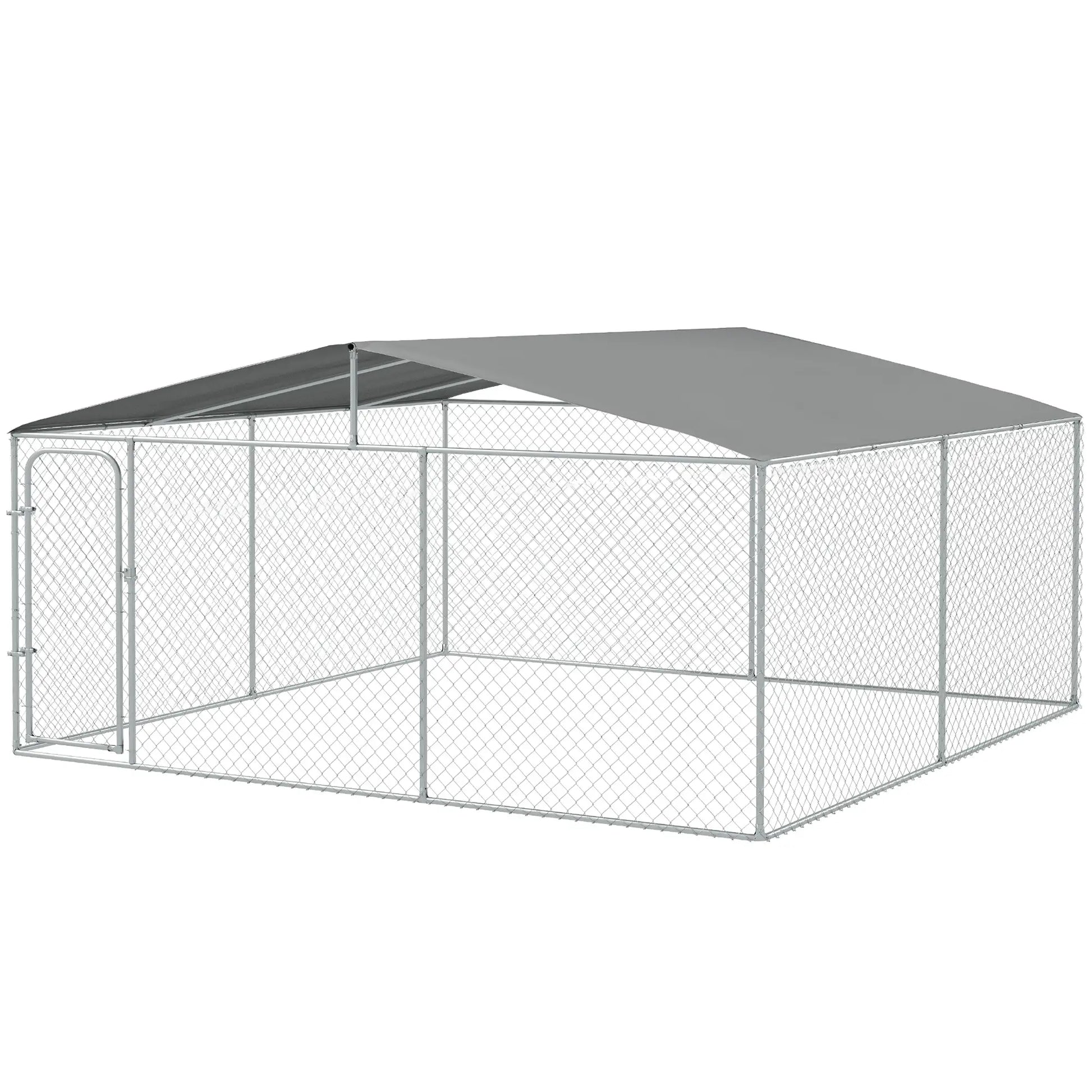 Outdoor Dog Kennel, Heavy Duty Playpen, Secure Lock, Cover, 15.1' x 15.1' x 7.5' Houses, Kennels & Pens Silver at Gallery Canada