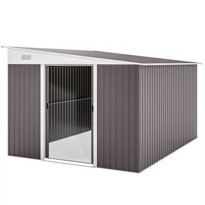 11' x 9' Steel Garden Storage Shed, Outdoor Metal Tool House, Grey Sheds at Gallery Canada