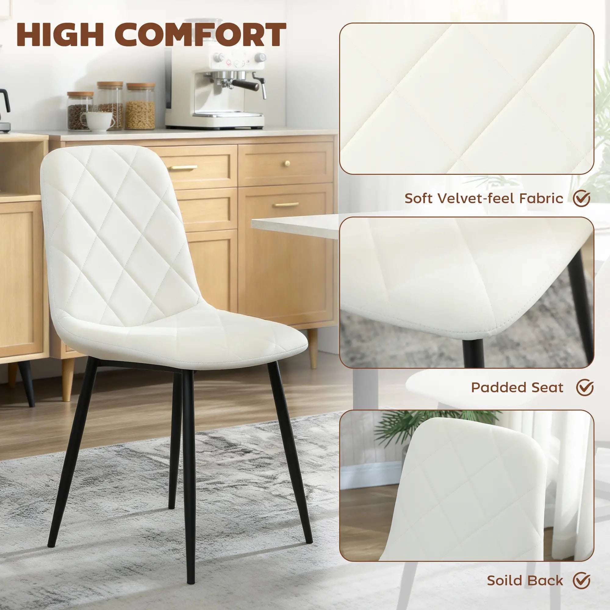 Upholstered Dining Chairs Set of 4, Steel Legs, Cream Bar Stools at Gallery Canada