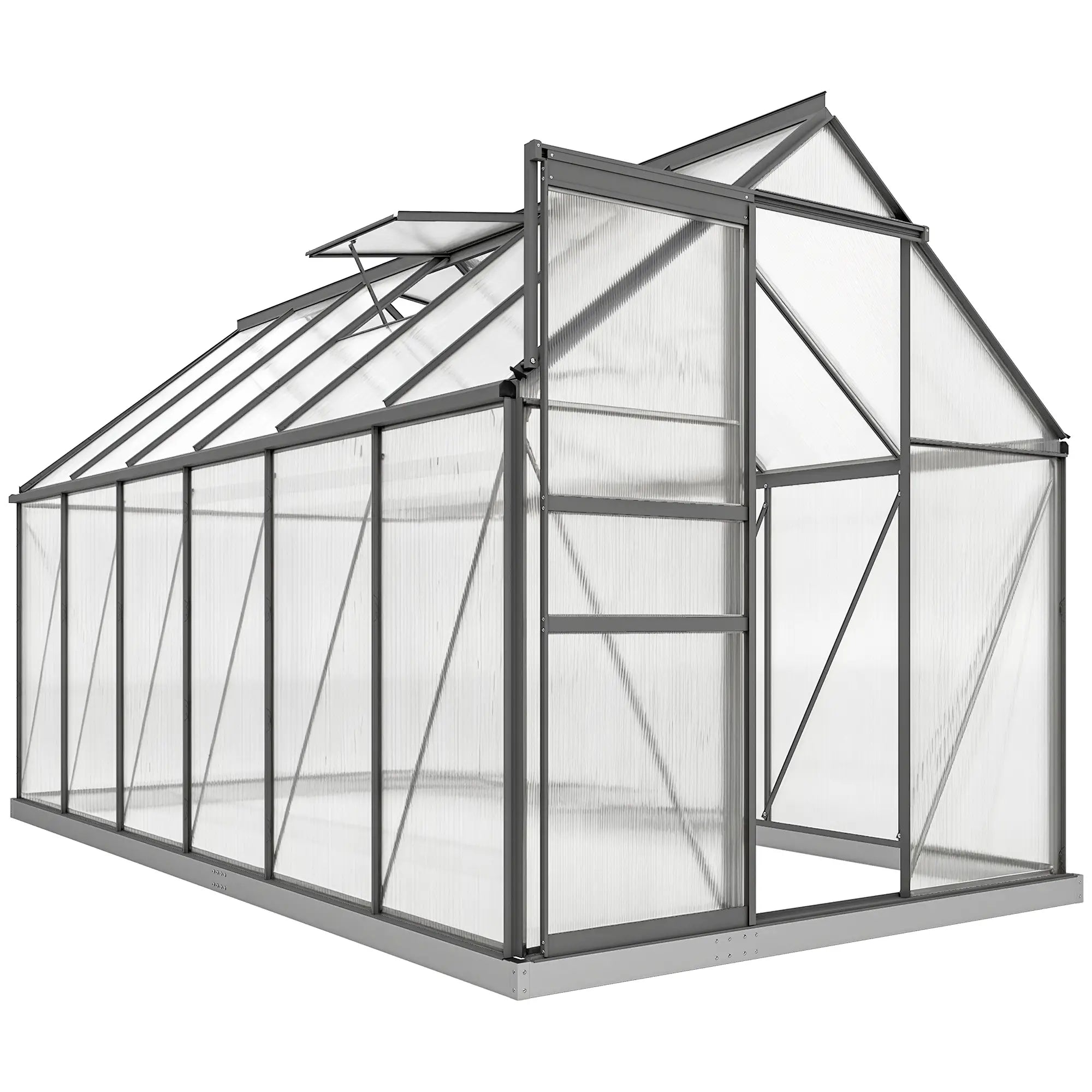 6' x 12' x 6.5' Polycarbonate Greenhouse, Walk-in, Adjustable Roof Vent, Sliding Door, Charcoal Grey Walk In Greenhouses Clear, Charcoal Grey at Gallery Canada