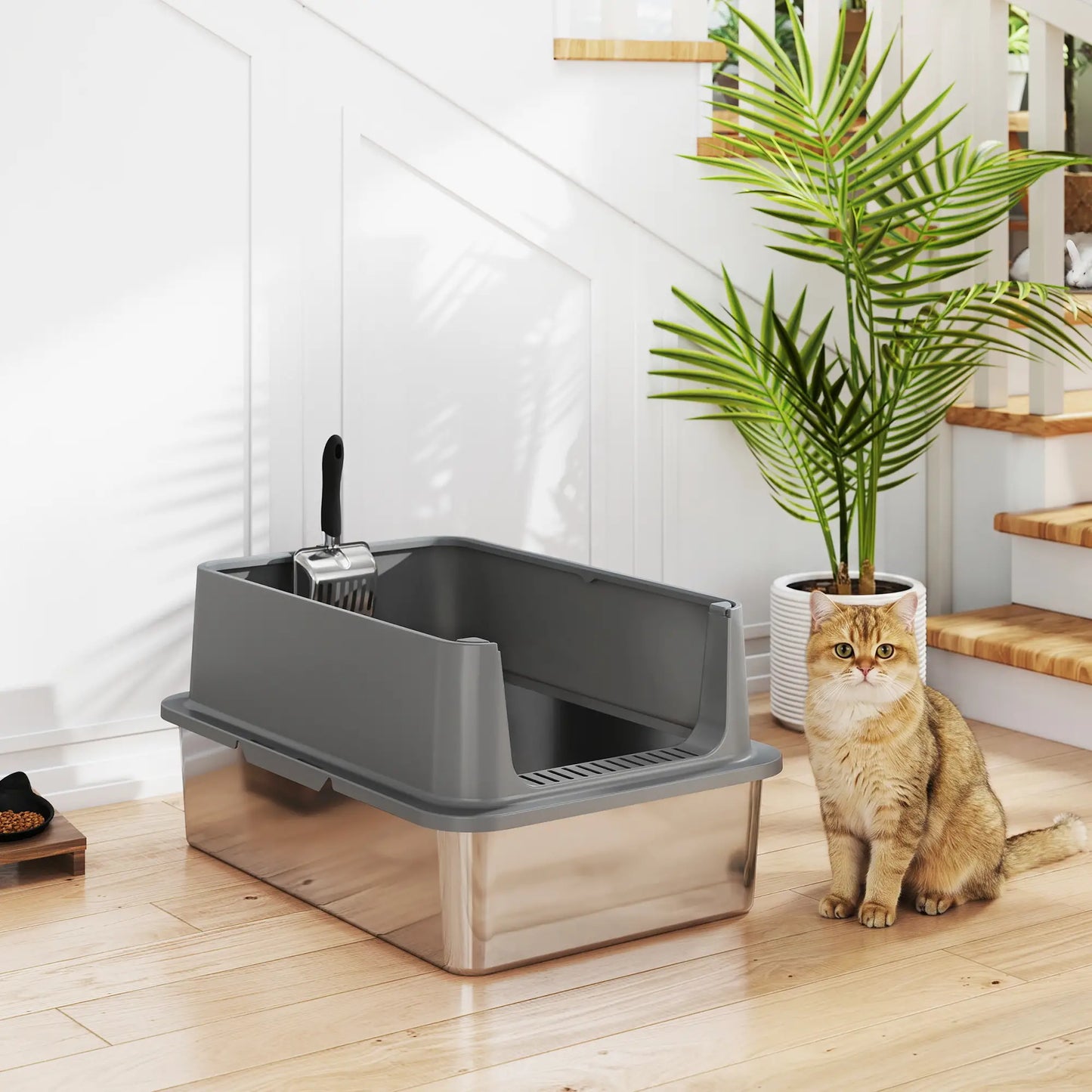 XL Stainless Steel Cat Litter Box, High Wall, Odor Free, Steel