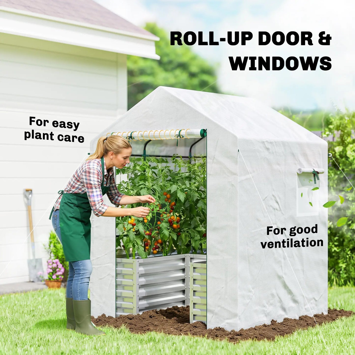 Galvanized Metal Greenhouse, Raised Garden Bed, 56" x 56" x 75", White Portable Greenhouses at Gallery Canada