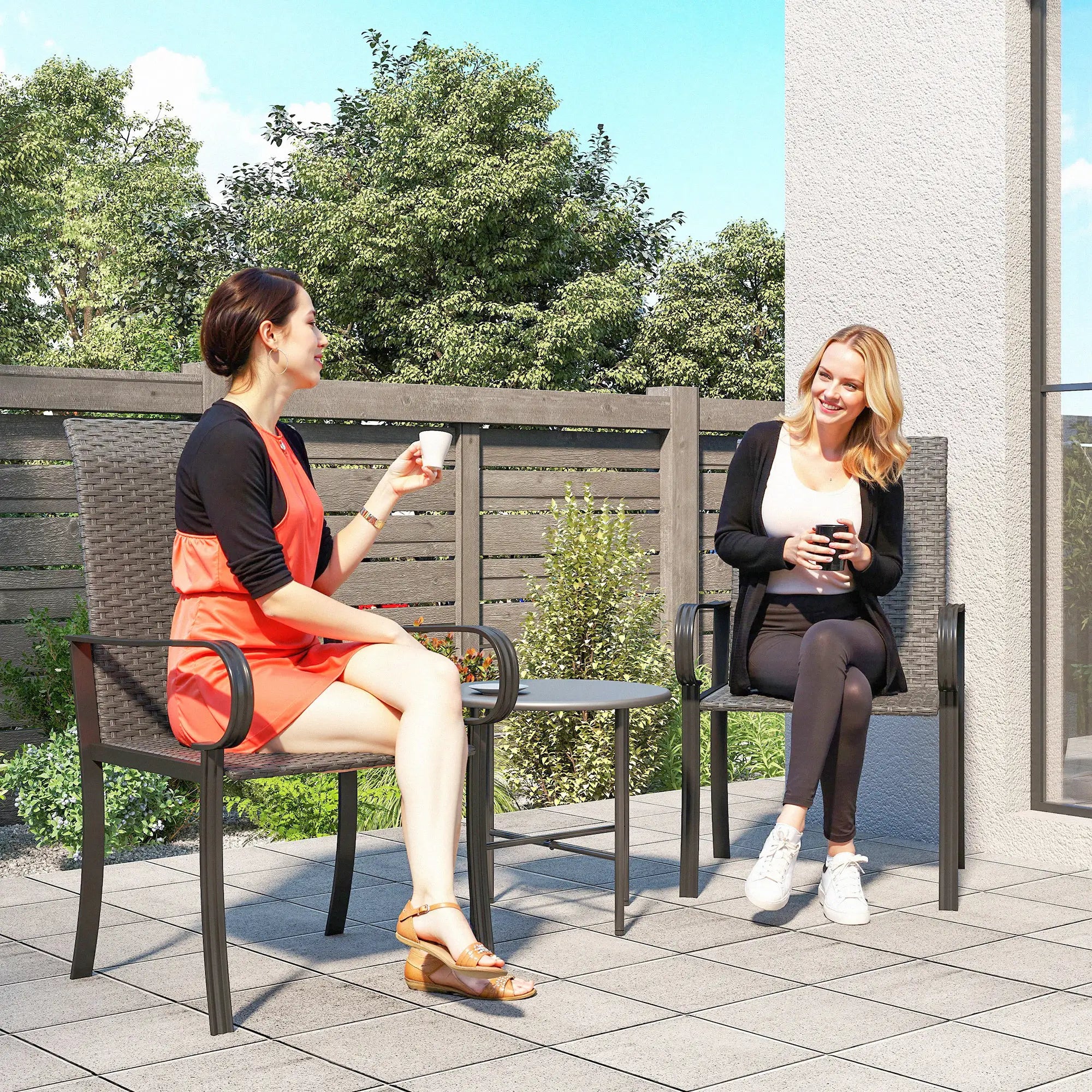 2 PE Rattan Patio Dining Chairs, Steel Frame, Garden, Backyard, Black Patio Chairs at Gallery Canada