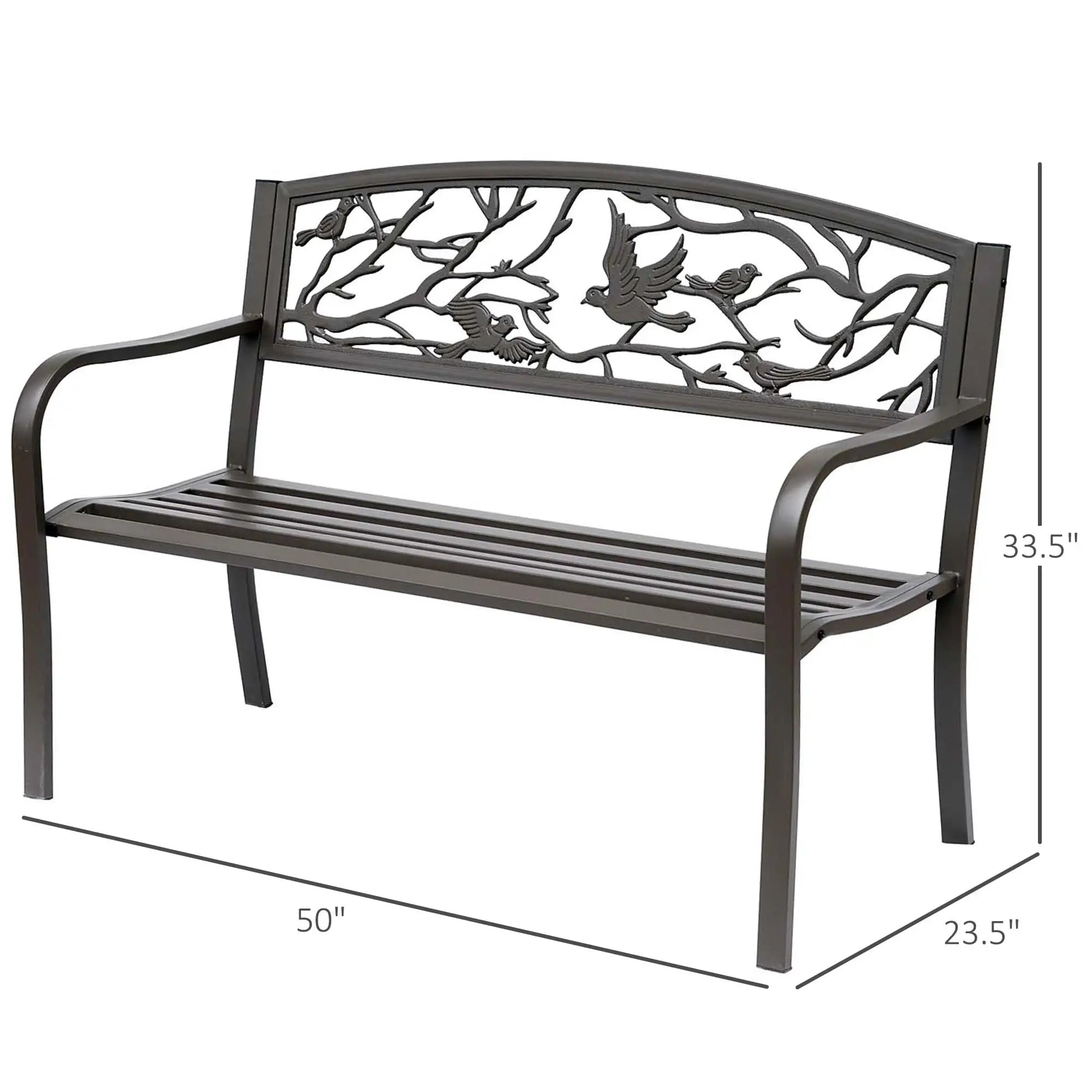 50 Garden Bench, Outdoor Loveseat, Vintage Bird Pattern, Cast Metal, Brown Outdoor Benches at Gallery Canada