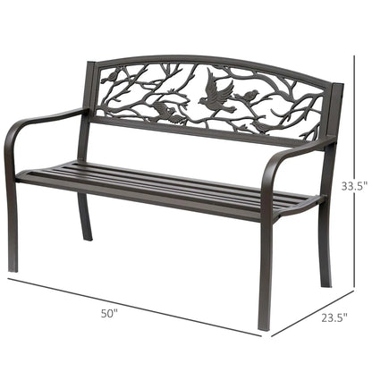 50 Garden Bench, Outdoor Loveseat, Vintage Bird Pattern, Cast Metal, Brown Outdoor Benches at Gallery Canada