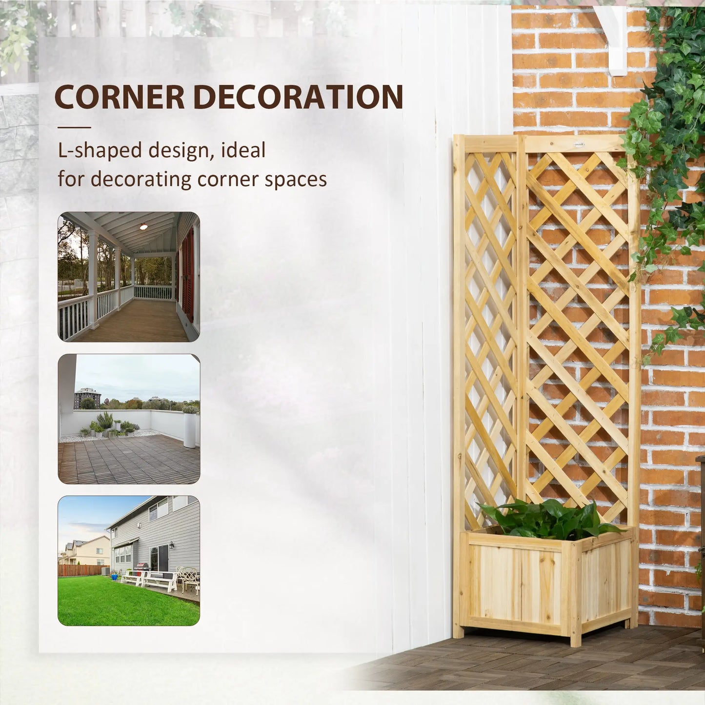 Wood Planter With Trellis For Vine Climbing, 16" x 16" x 57", Natural Raised Garden Beds at Gallery Canada