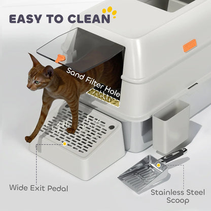 Stainless Steel Cat Litter Box with Lid, High Sided, Light Grey Cat Litter Box Enclosures at Gallery Canada