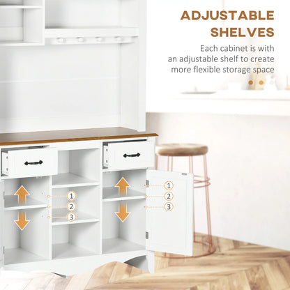 71" Kitchen Buffet with Hutch, Farmhouse Style, White Kitchen Pantry Cabinets at Gallery Canada