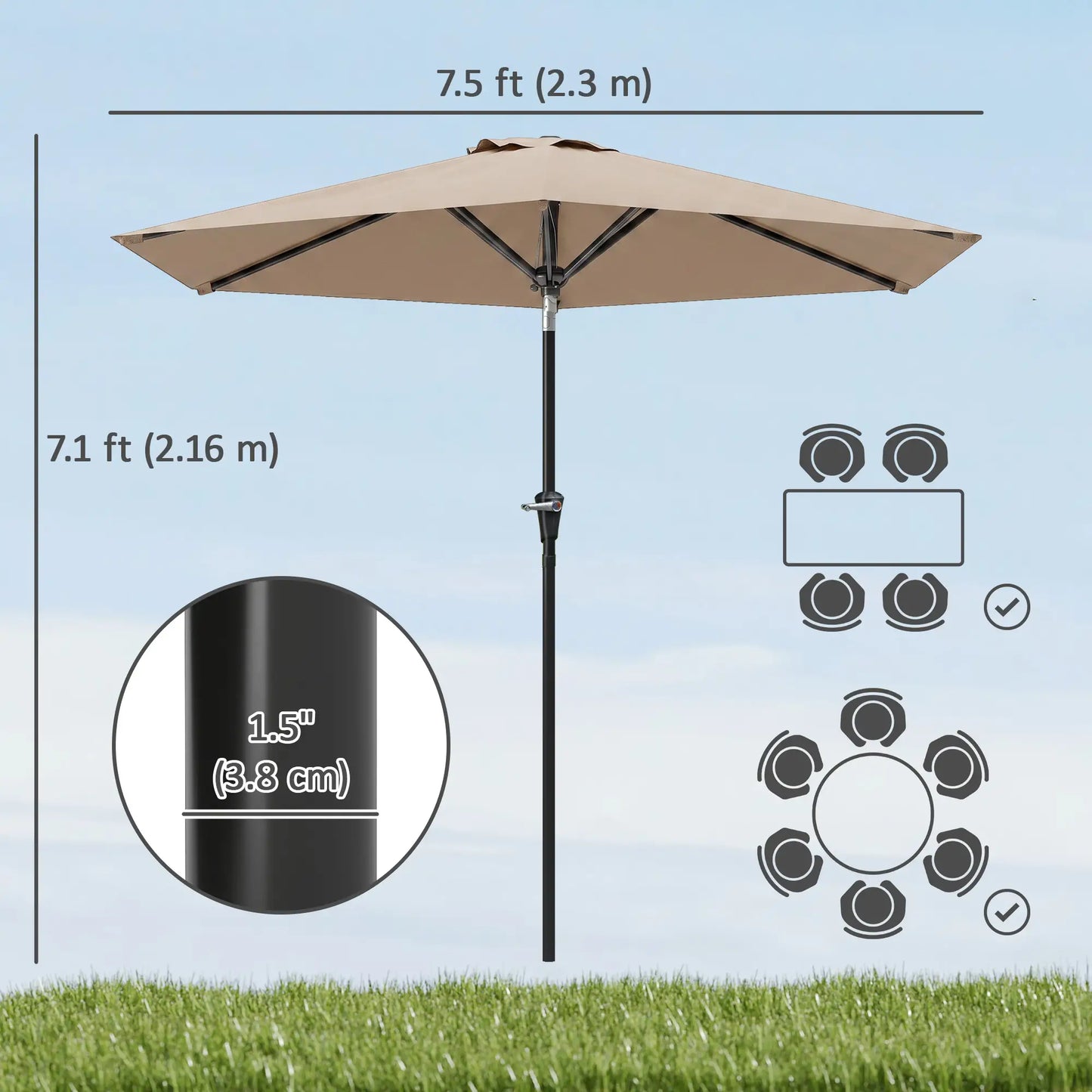 Outdoor Sun Umbrella, 6 Ribs, Khaki Patio Umbrellas at Gallery Canada