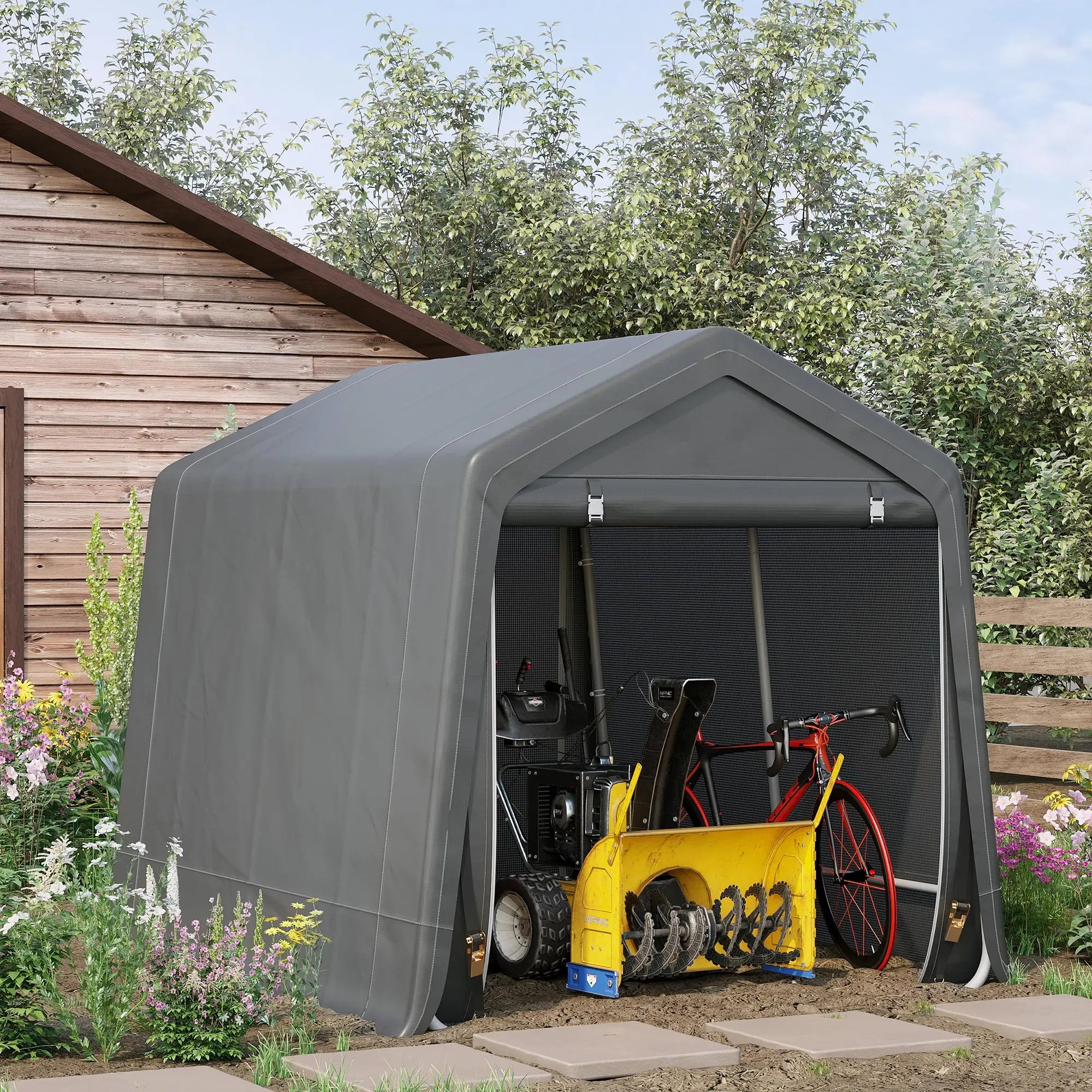 7.9' x 6.6' Garden Storage Tent, Metal Frame, Double Zipper Doors, Dark Grey Car Shelters at Gallery Canada