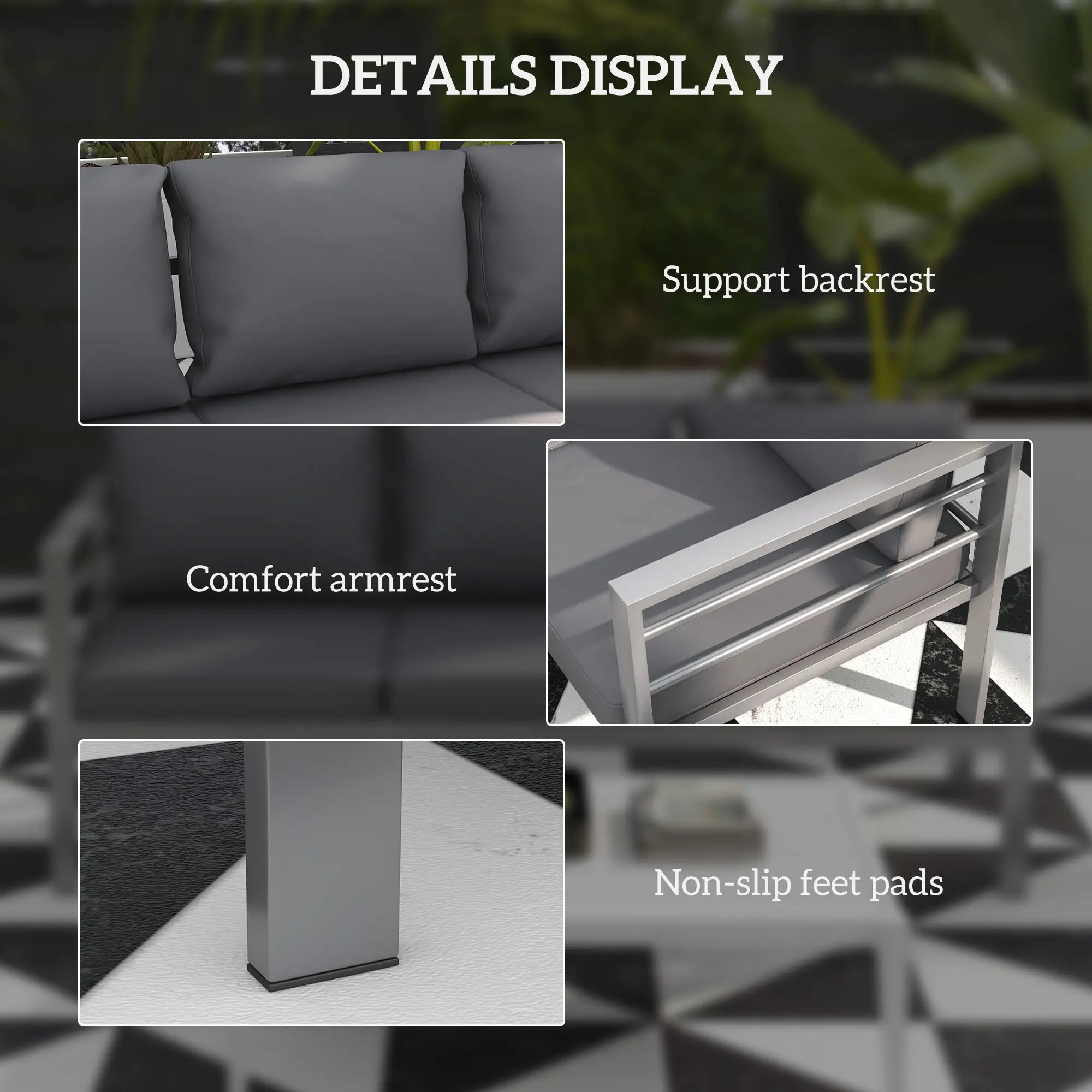 Aluminum Garden Sofa, 3-Person Outdoor Couch, 72.8