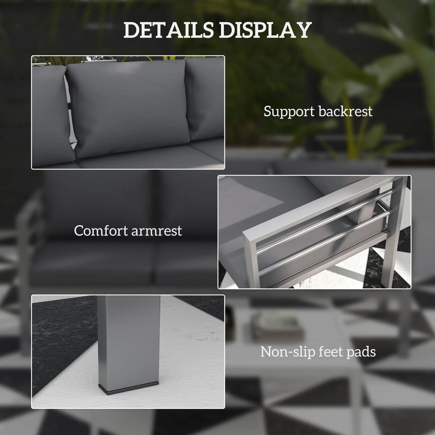 Aluminum Garden Sofa, 3-Person Outdoor Couch, 72.8" x 26" x 25.2", Grey Patio Chairs at Gallery Canada