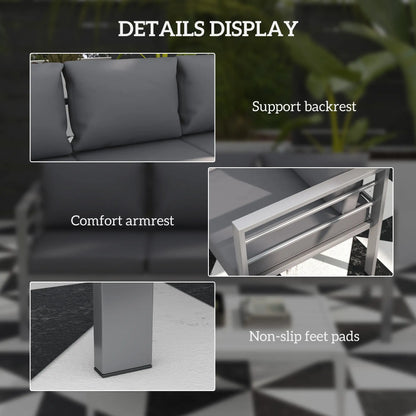 Aluminum Garden Sofa, 3-Person Outdoor Couch, 72.8" x 26" x 25.2", Grey Patio Chairs at Gallery Canada