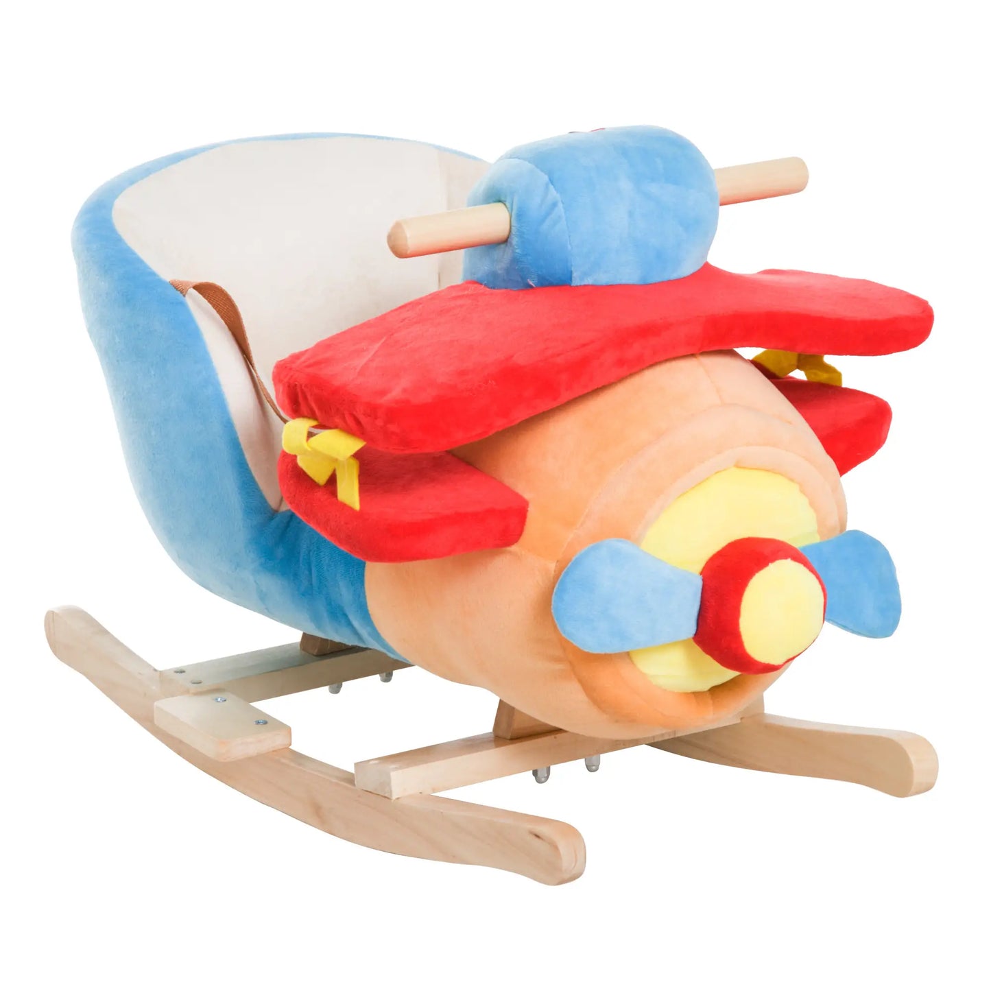 Cheval à bascule en bois avion, siège en peluche, son, rouge
