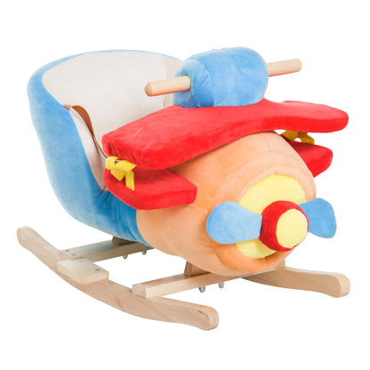 Cheval à bascule en bois avion, siège en peluche, son, rouge