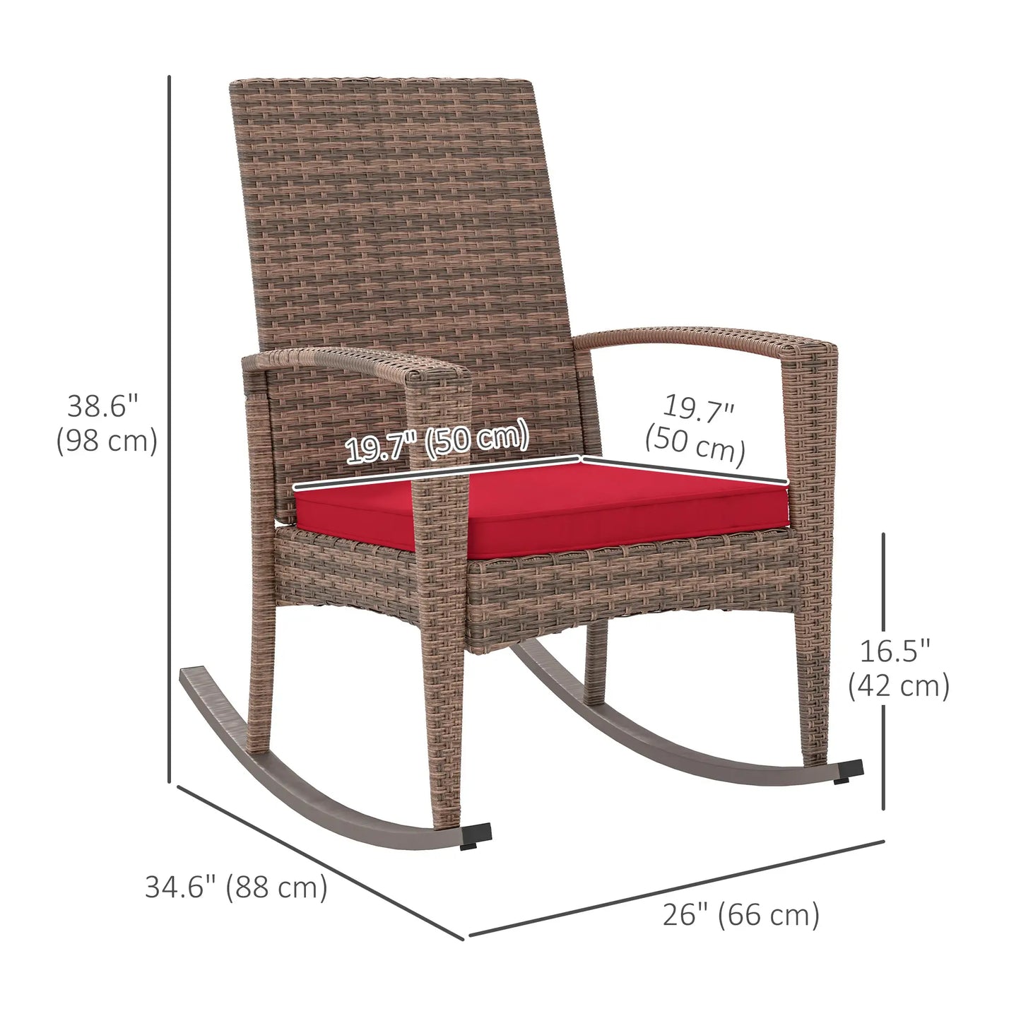 Outdoor PE Rattan Rocking Chair, Garden Glider, Wine Red Outdoor Rocking Chairs at Gallery Canada