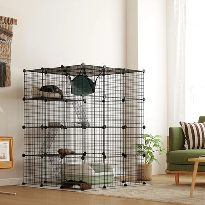4 Tier DIY Cat Cage, Indoor Catio for 1-3 Cats, Black Outdoor Cat Enclosures at Gallery Canada