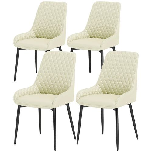 Modern Upholstered Dining Chairs, Set of 4, Diamond Tufting, Steel Legs, Cream