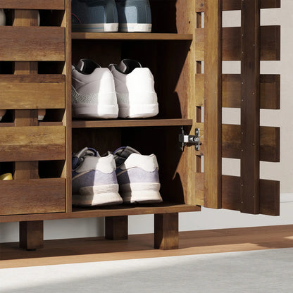Shoe Cabinet, 21 Pair Storage, Hollowed-Out Doors, Distressed Brown Shoe Storage Cabinets & Racks at Gallery Canada