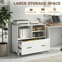 Armoire de classement latérale de bureau, 1 tiroir, étagères ouvertes, blanc