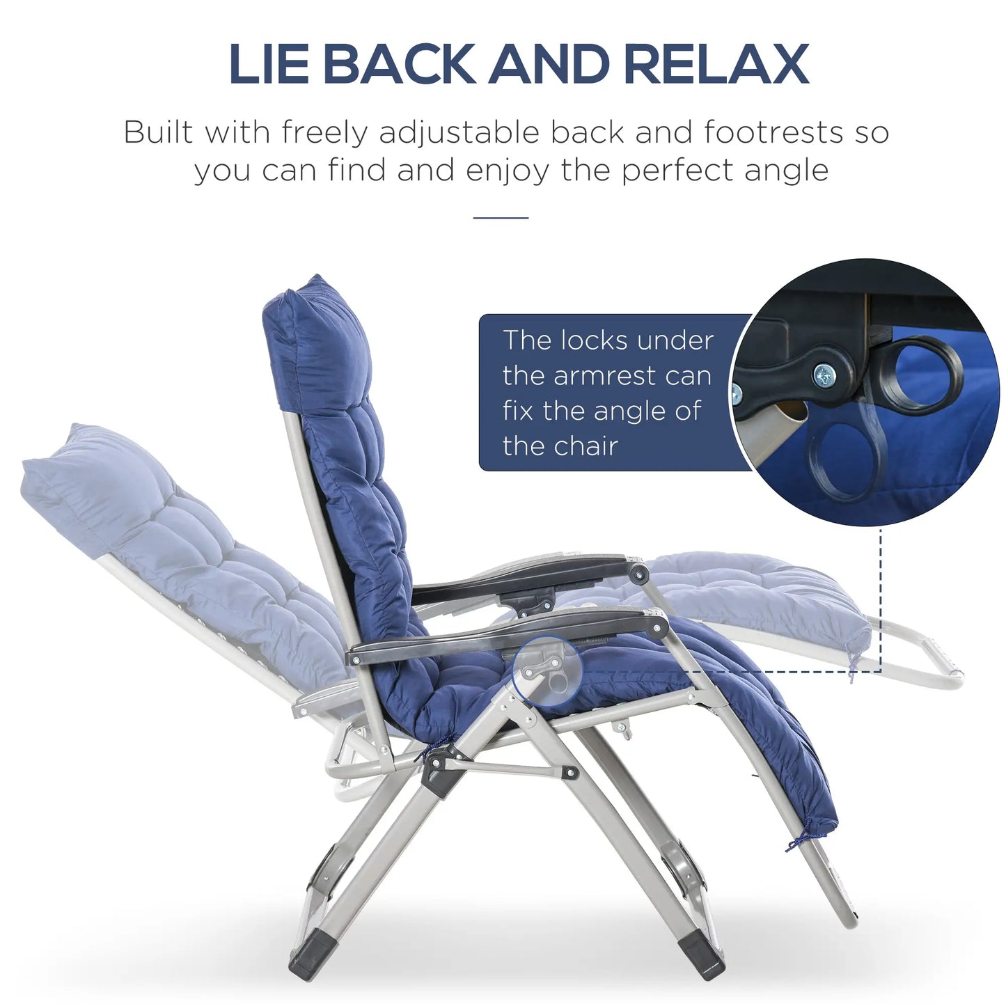 Reclining Zero Gravity Chair, Adjustable Backrest, Folding Garden Lounger, Dark Blue Lounger Chairs at Gallery Canada