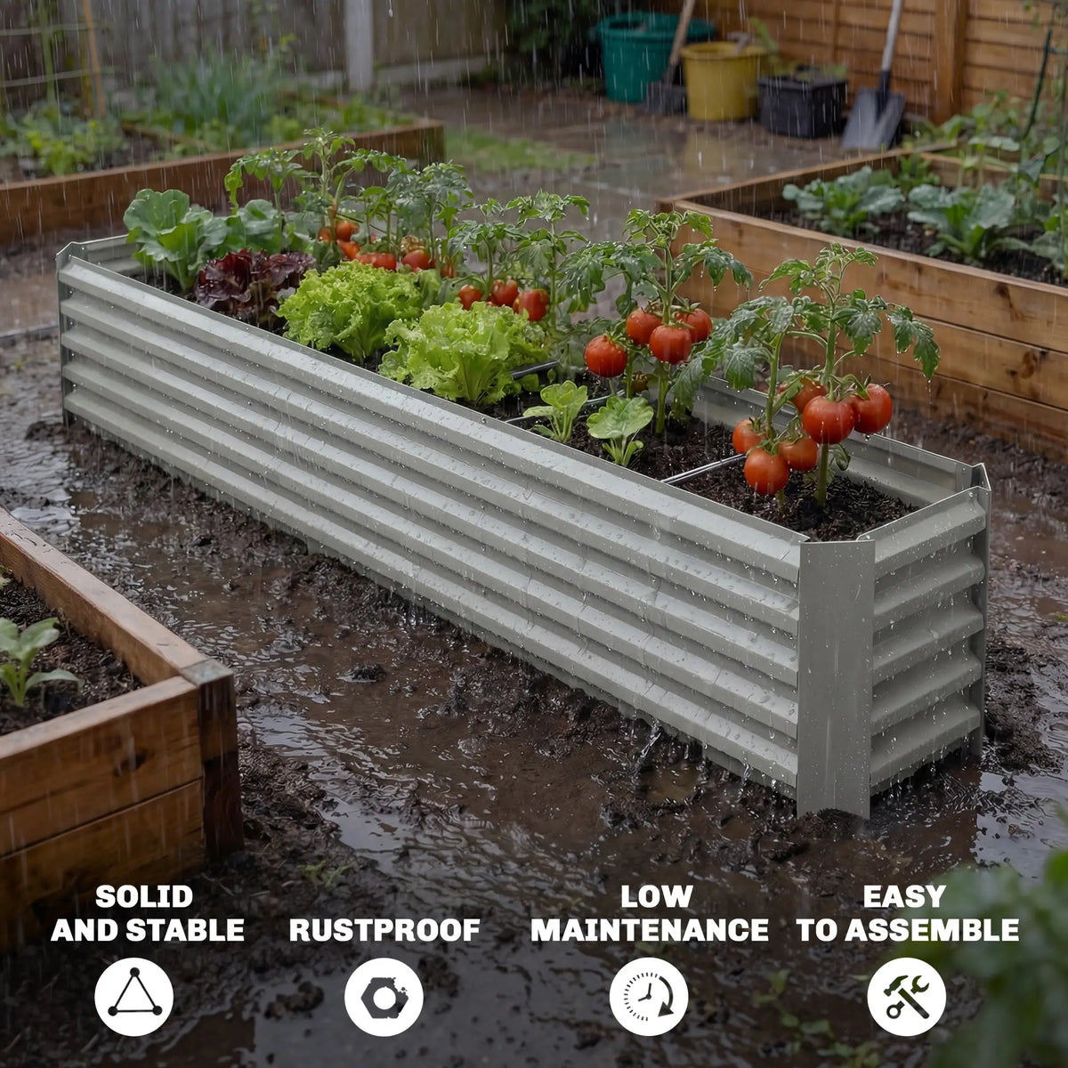 8 x 1.3 x 1.5ft Galvanized Raised Garden Bed, Reinforced Planter Box, Light Grey Galvanized Planter Boxes at Gallery Canada