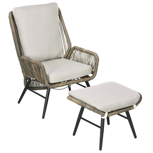 2 Pcs PE Rattan Leisure Chair Set, Outdoor Reclining Patio Chair with Footrest, Adjustable Backrest, Cushion, Khaki Patio Chairs Mixed Brown, Khaki, Black at Gallery Canada
