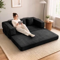 81" Canapé-lit convertible, 5-en-1, assise profonde, noir