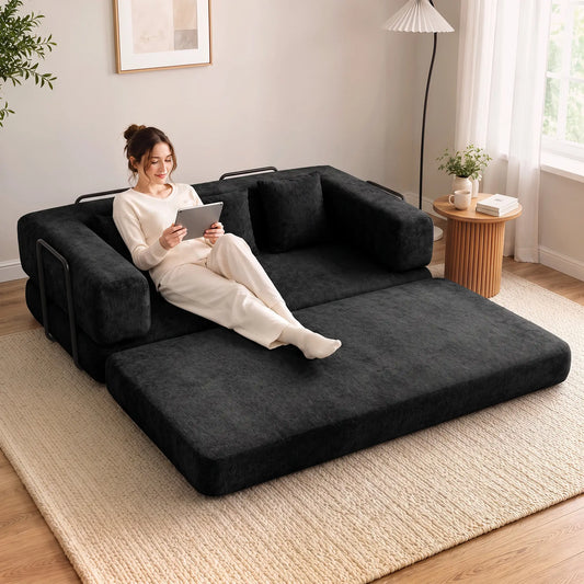 81" Convertible Sofa Bed, 5-in-1, Deep Seat, Black Sofas & Reclining Chairs Black at Gallery Canada