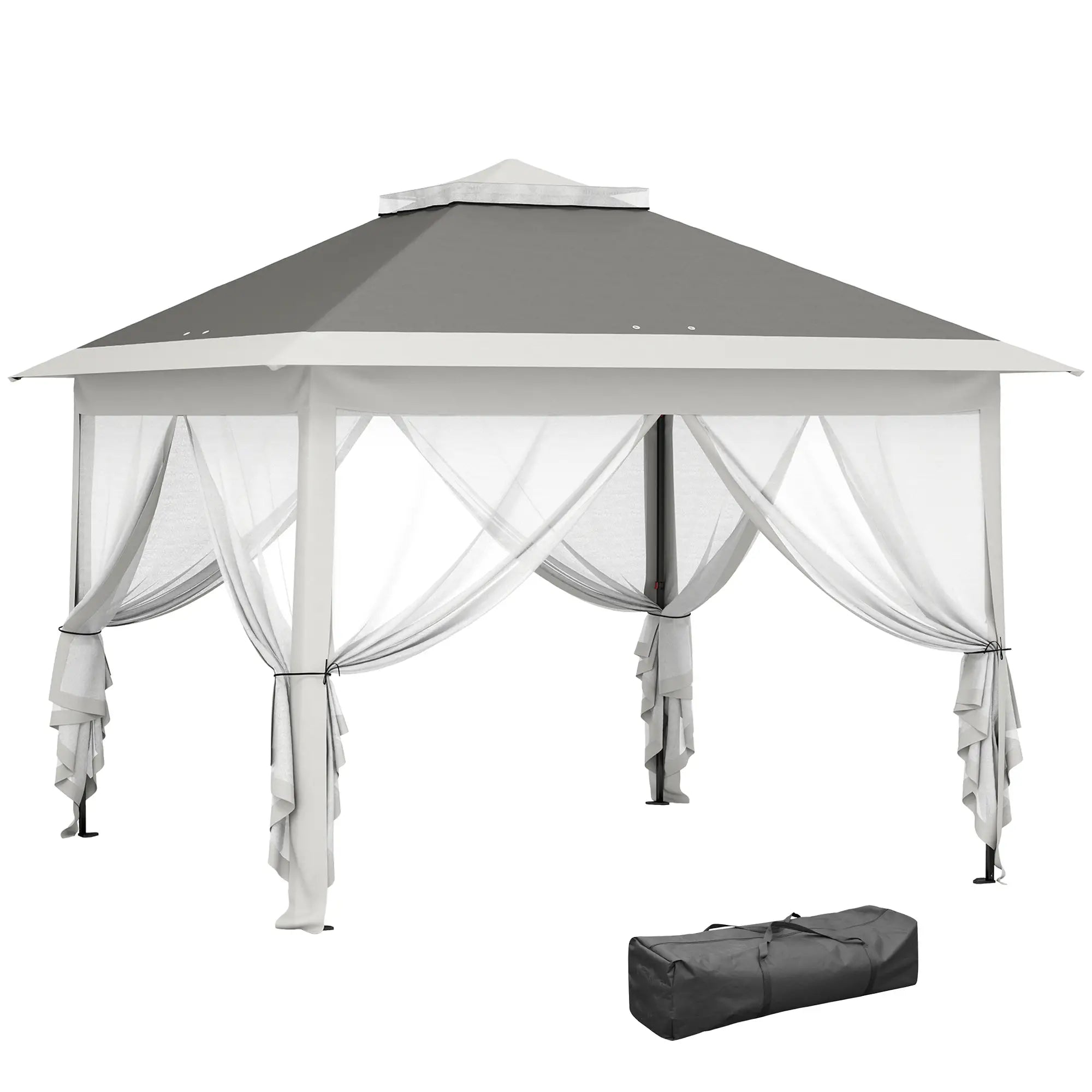 11' x 11' Pop Up Gazebo, Double Roof, Adjustable Canopy Tent, Dark Grey Pop Up Canopies at Gallery Canada