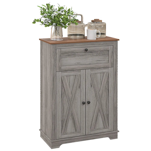 Farmhouse Storage Cabinet With Doors, Drawer, Grey Wash
