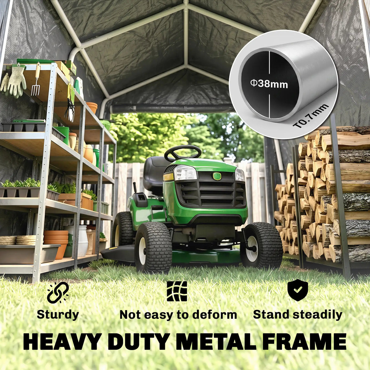 9.2' x 7.9' Garden Storage Tent, Metal Frame, Double Zipper Doors, Dark Grey Car Shelters at Gallery Canada