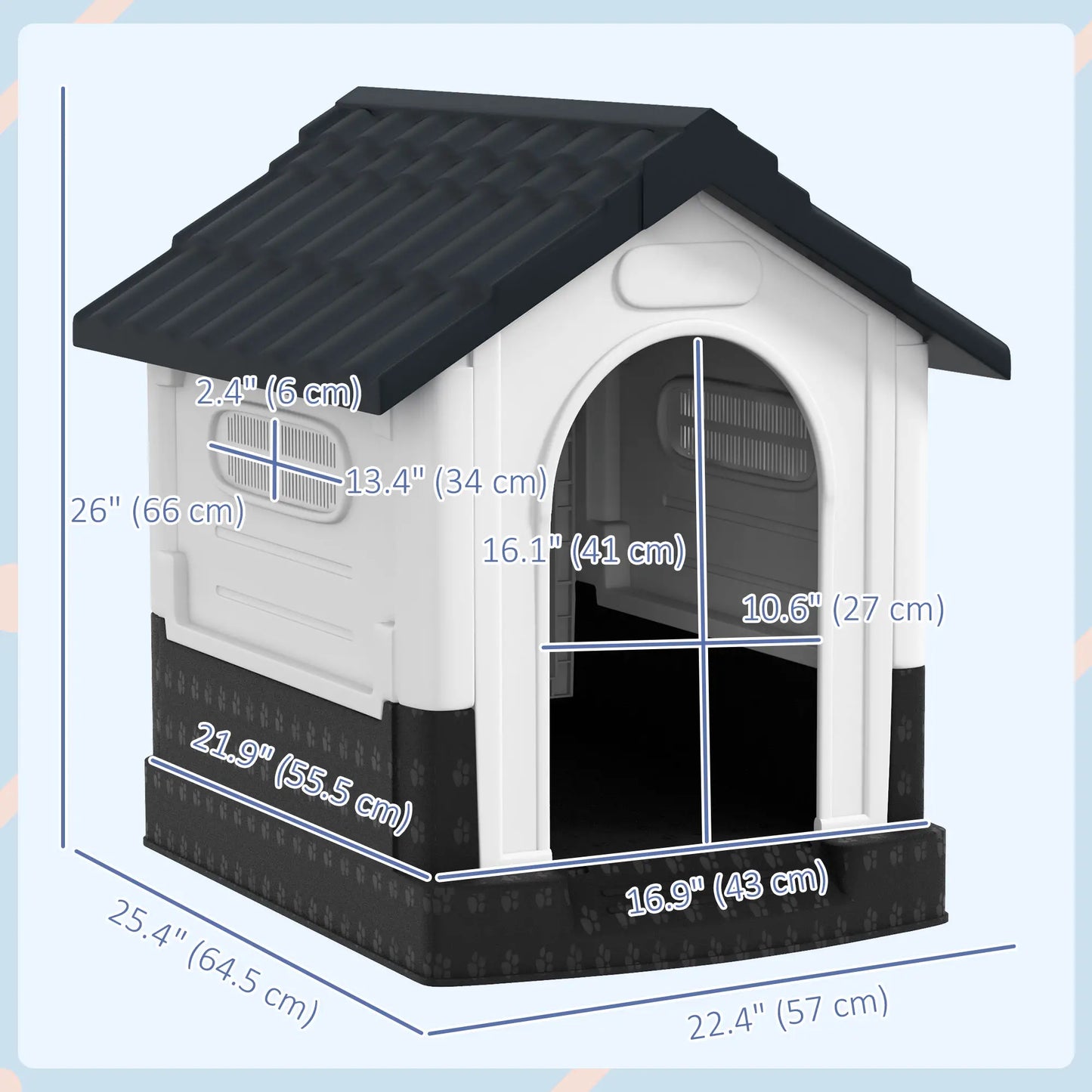 Outside Dog Kennel House, Miniature Dogs, 64.5 x 57 x 66cm, Dark Grey