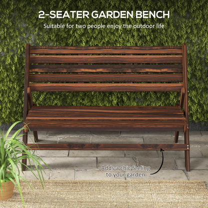 2-Seater Wooden Outdoor Bench, Foldable, Slatted Backrest, Carbonised Finish Outdoor Benches at Gallery Canada
